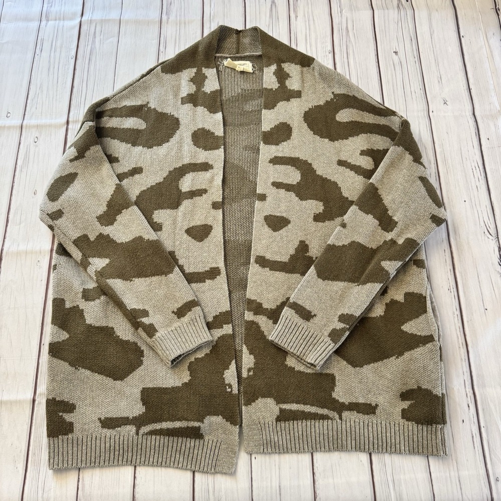 Current/Elliott Woolβ Cotton Blend Open Front Cardigan Women's Size Medium Camo